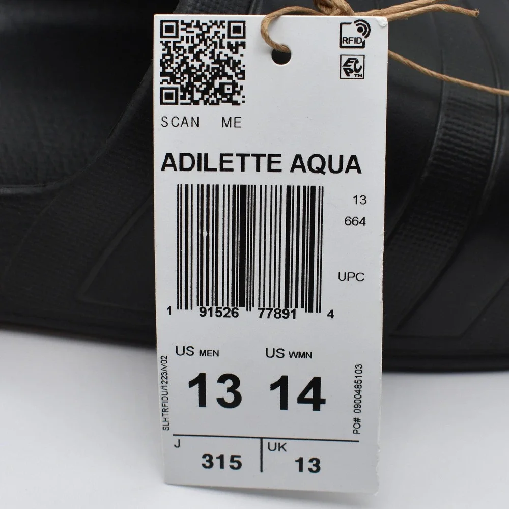 adidas Adilette Aqua Slides Sandals Slip On Men's 13 Women's 14 Black NWT F35550